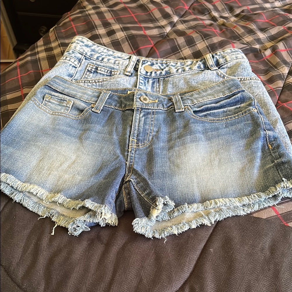 Guess Blue Jean Shorts Distressed Frayed Hem